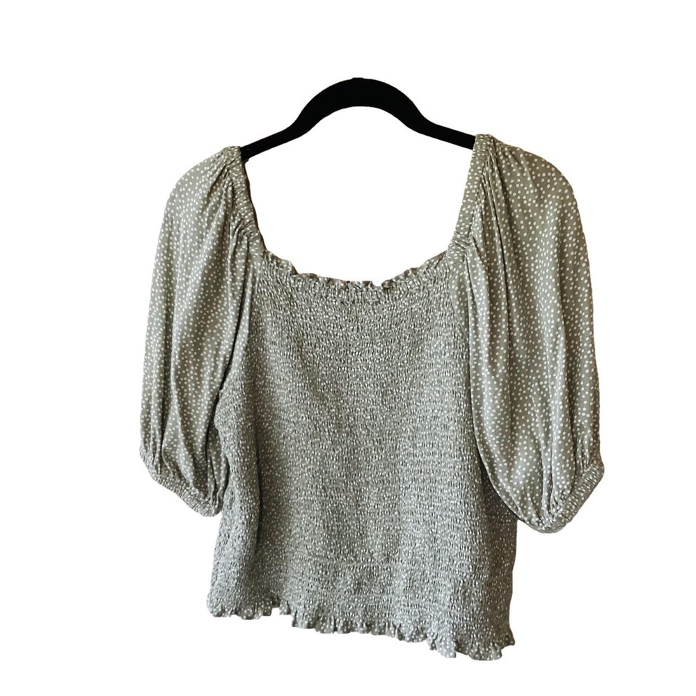 Loft Dotted Smocked Blouse S Green White Cottagecore Peasant Rayon Size Small - Picture 2 of 7